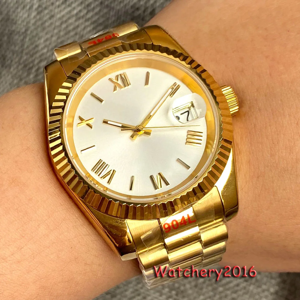 New Bliger Luxury36mm 39mm Luminous Yellow Gold Roman Numeral Dial Sapphire Glass NH35A Automatic Watch For Men