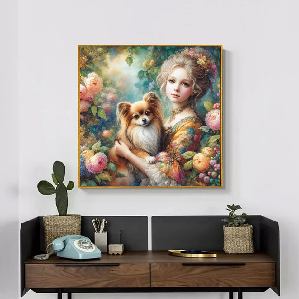 New Diamond Painting Girl Elves Embroidery Cat Dog Bird Picture Stitch Flower Mosaic Portrait Home Decoration New Year Gift