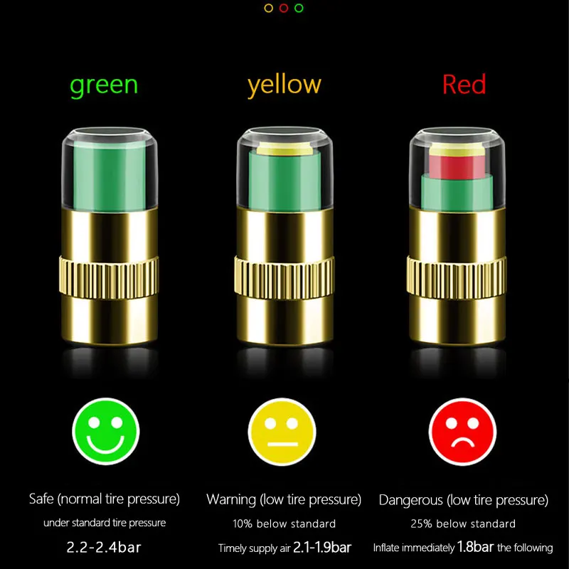 4pcs Car Tire Pressure Indicator Tire Pressure Gauge Indicator Alert Monitoring Valve Cap Sensor External Valve Detection Monito