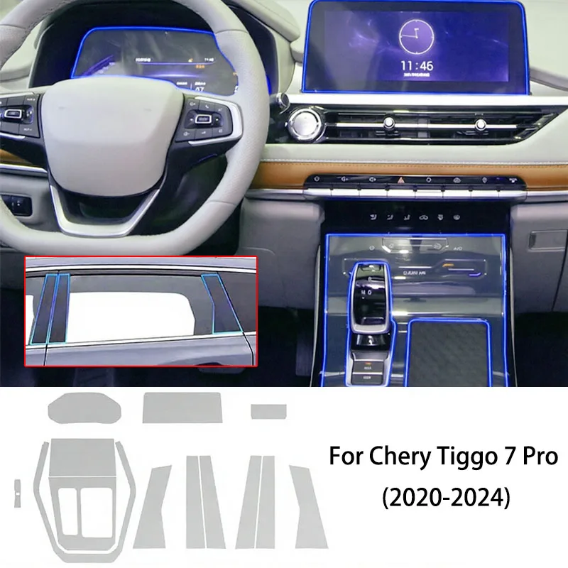 TPU Car Interior Film for Chery Tiggo 7 Pro 2020-2024 Auto Navigation Screen Gearbox Protective Film Anti-scratch Sticker