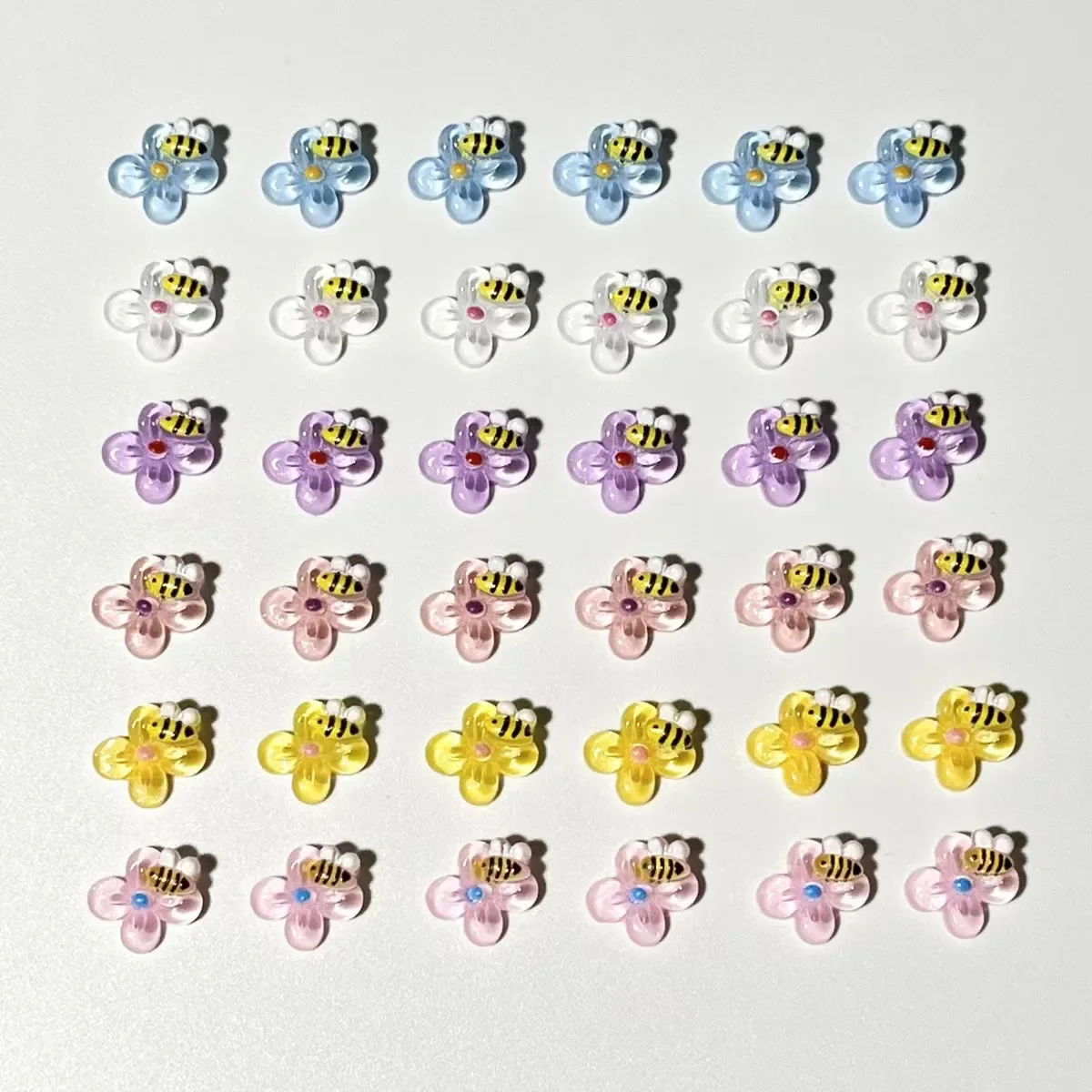 20pcs miniso bee cartoon nail charms for diy nail making cute mini resin flatback nail art decoreation