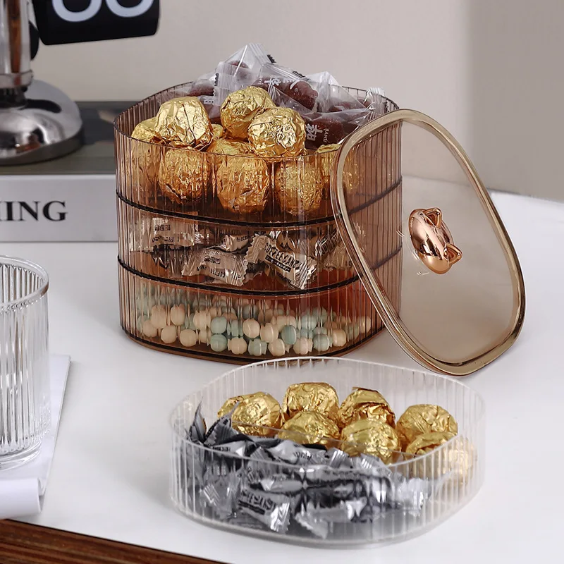 Double-layer Fruit Box with Cover Dried Fruit Plate Melon Seed Plate Divided Dry Fruit Box Nut box Snack Compartment Storage Box