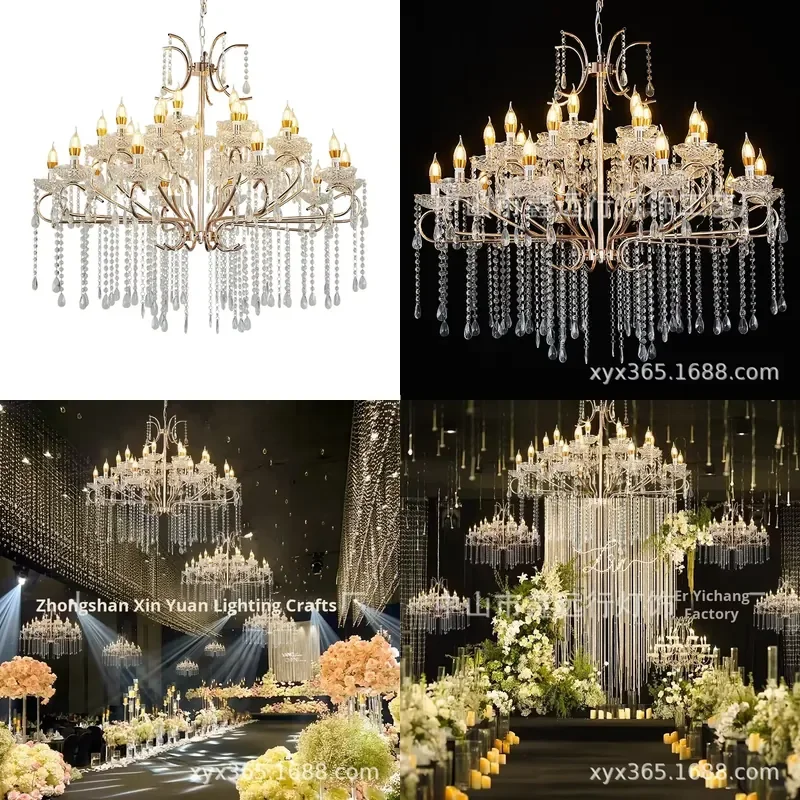 European Wedding Hall Wrought Iron Crystal LED Chandelier Waterproof Ceiling Decoration Props