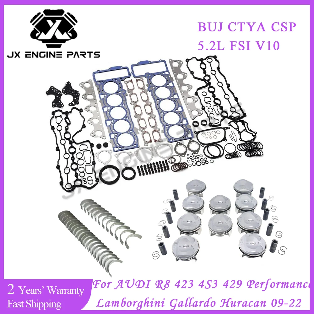 Kit de reconstrucción de motor, juego de juntas y cojinetes de pistón para Audi 5.2 R8 429 4S3 4S9 Performance Lamborghini Gallardo Huracan 5.2L FSI V10
