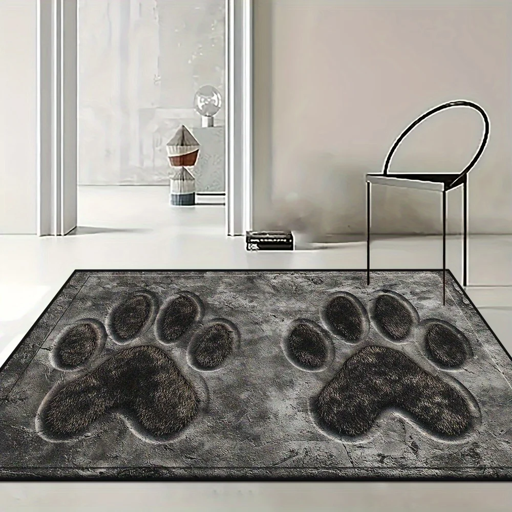 Christmas Decoration, Gray High-End Design Dog Paw Pattern Carpet, Machine Washable and Easy to Clean Large Floor Mat, Porch Garden Foot Mat