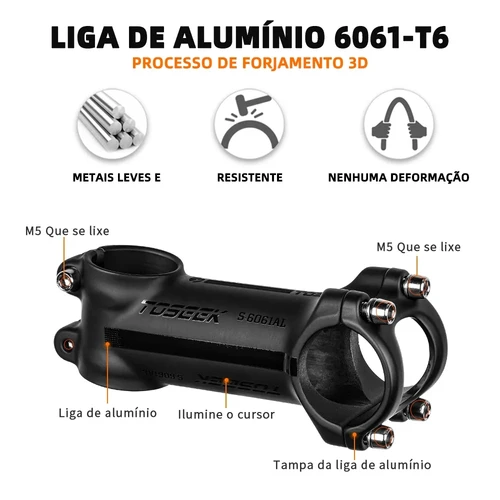 Imagen 2 del producto Vástago de manillar de bicicleta de aluminio ultraligero TOSEEK 6 ° 7 ° 17 ° 25 ° Vástago de bicicleta de montaña de grado Mtb 35mm-120mm potencia Mtb 31,8mm