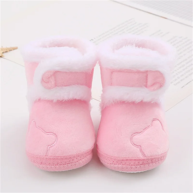 Baby Thickened Plush Boots Flat Shoes Infant Girls Boys Non-Slip Soft Sole First Walker Winter Warm Crib Shoes