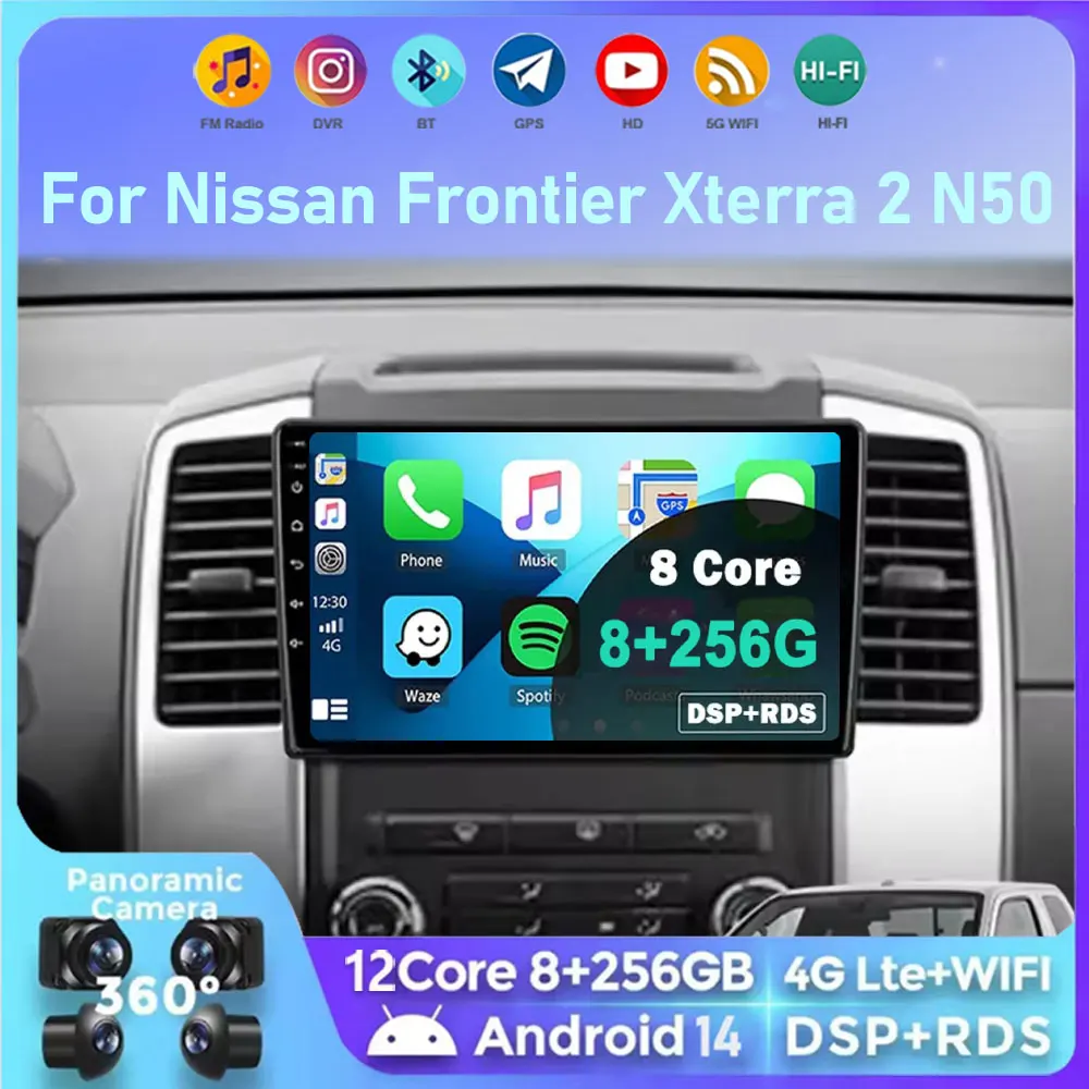 Android 15 Carplay Auto para Nissan Frontier 2009 - 2012 para Nissan Xterra 2 N50 2008-2015 Radio de coche reproductor Multimedia estéreo DSP