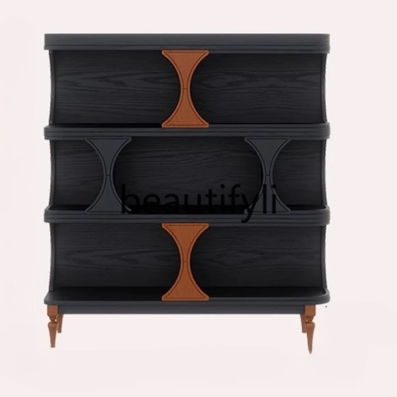 

Half-wall bookcase French retro living room, floor-to-ceiling side cabinet, solid wood low bookshelf display cabinet