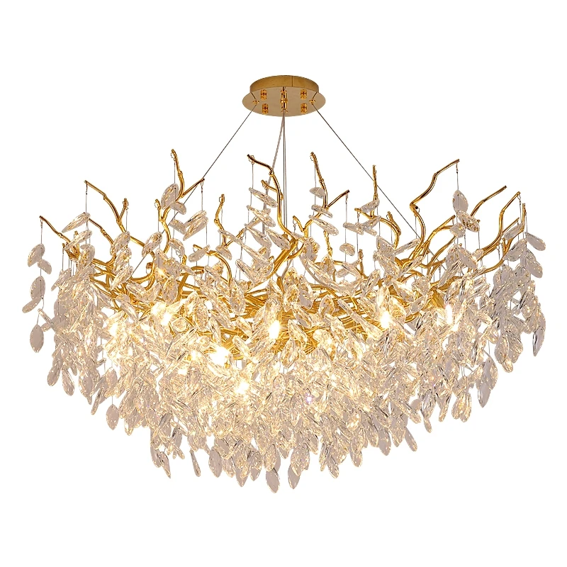 Modern Gold Luxury Crystal Chandeliers for Dining Room Living Room Branch Hanging Lamp Large Lighting Fixture for Hotel Lobby