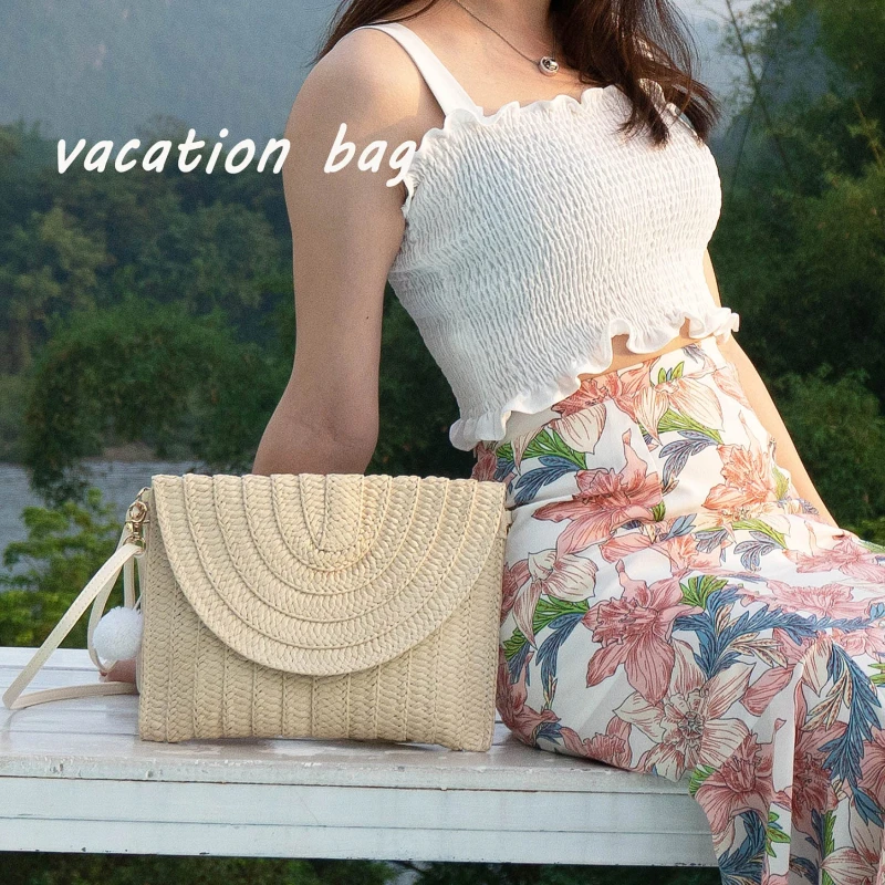 Weave Clutch Bag Women Ladies Fashion Simple Solid Straw Clutch Bag Evening Summer Casual Vacation Large Purse Woman