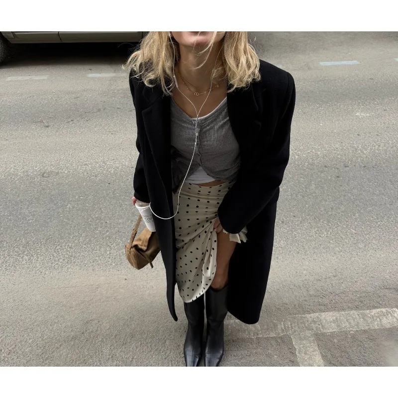 2505 Women's  Polka Dot Soft Long Stain Skirts Casual Chic Streetwear New High Waisted Street Skirt A-line  White Vintage