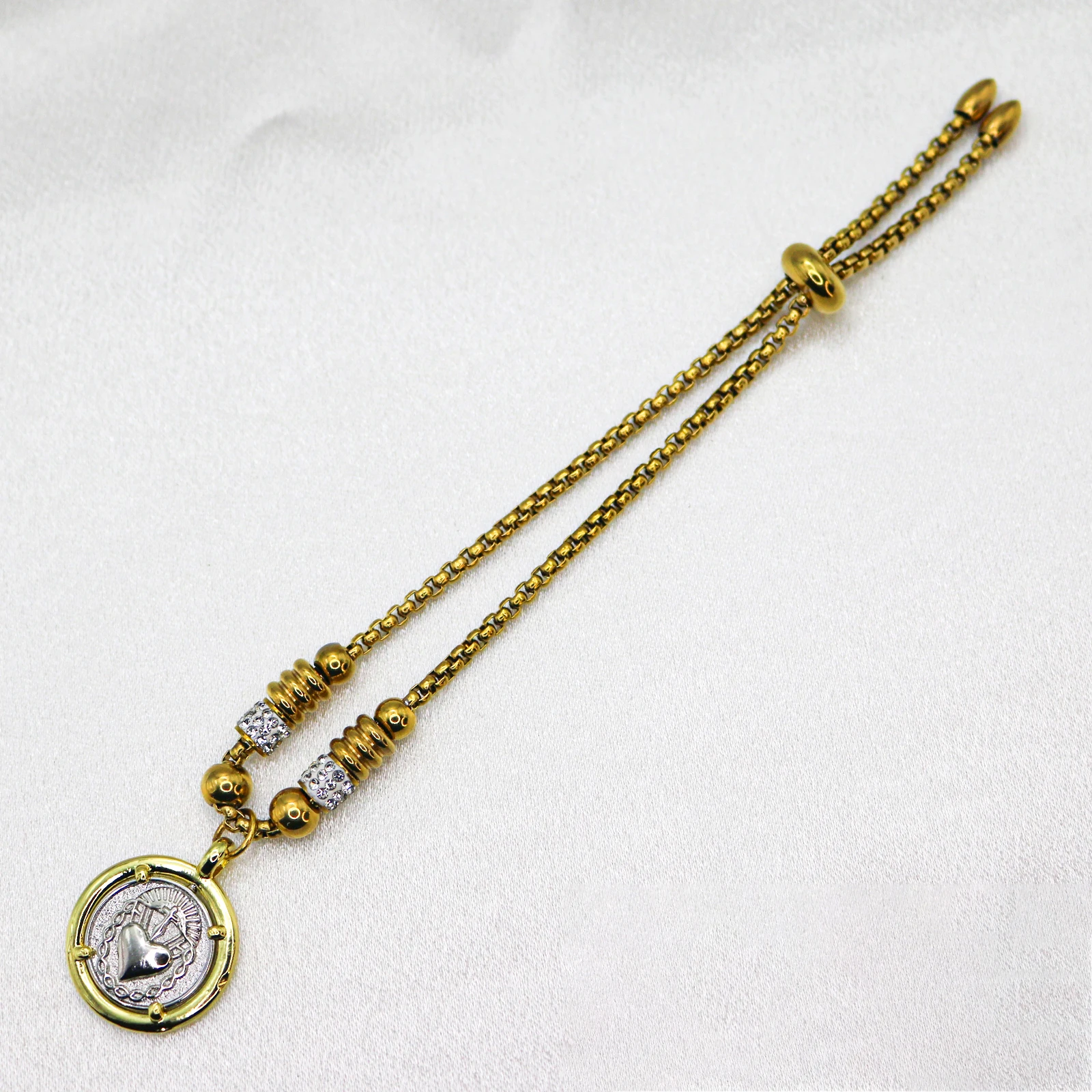 قابل للتعديل مطلية بالذهب حواف القلب المقدس يسوع ميدالية سحر أساور فضية عملة الصلاة ثعبان سلسلة سوار جوهرة الكاثوليكية #5