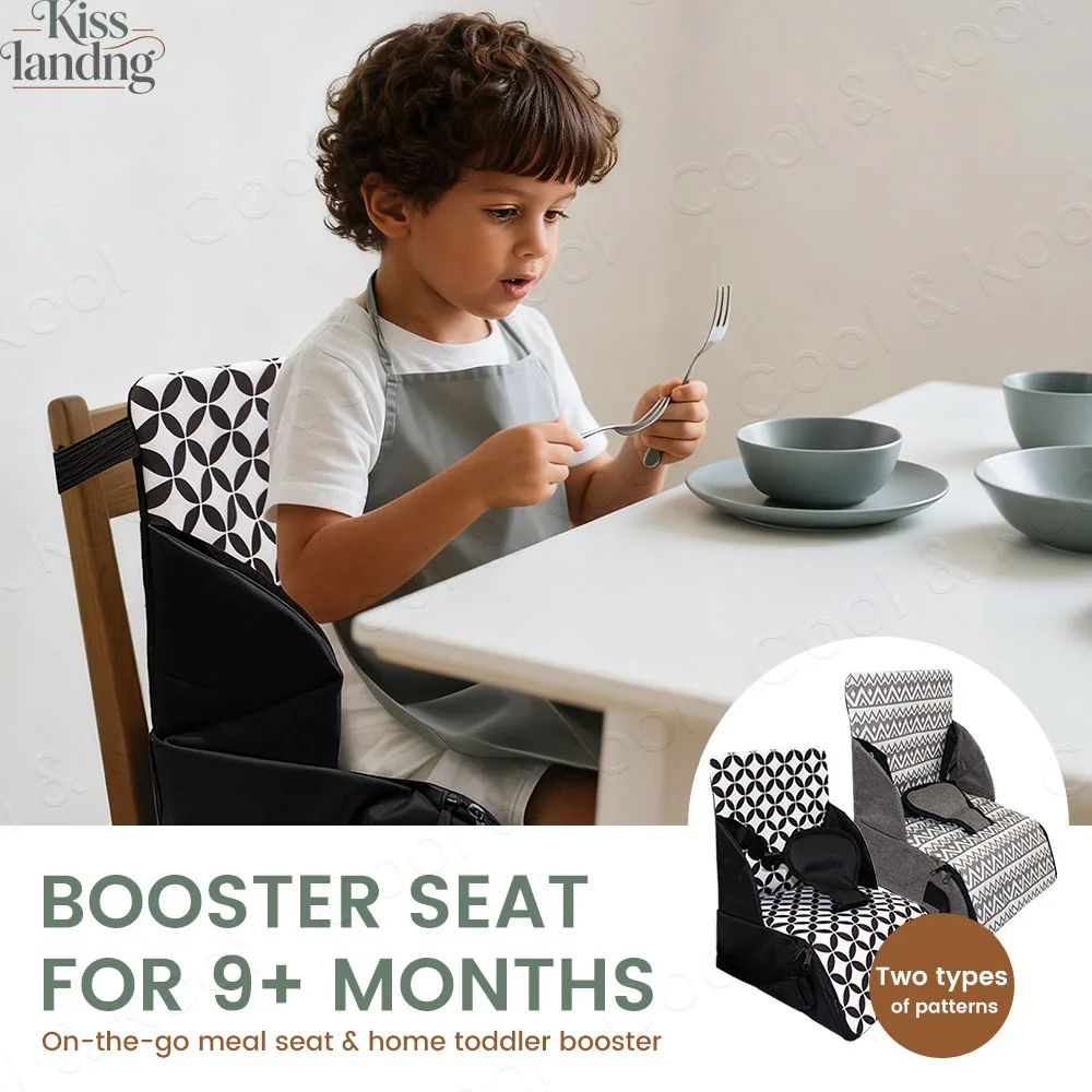Portable Foldable Booster Seat for Travel, Easy-Clean Cushion with Secure Straps for Dining Out & Visits