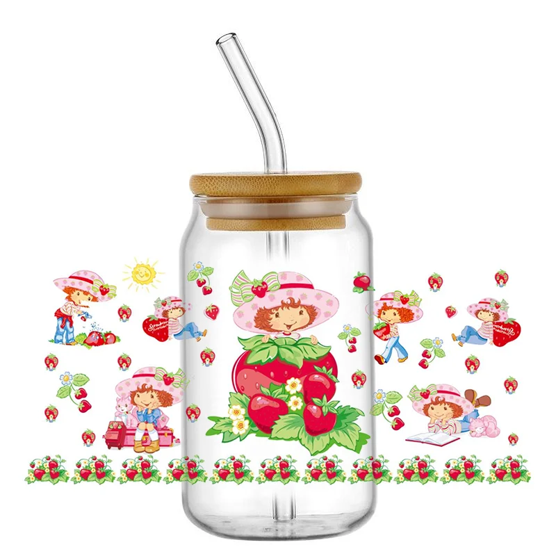 cartoon strawberry pattern 16oz UV DTF Cup Wrap Cartoon Transfers Libbey Wrap Tumbler DIY Logo Sticker home decor