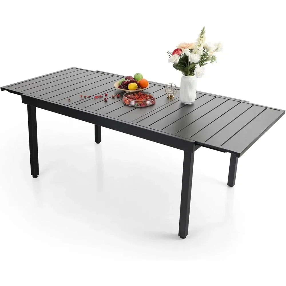 Expandable terrace dining table, metal outdoor table, can accommodate 6-8 people, lawn garden, small bar, rectangular