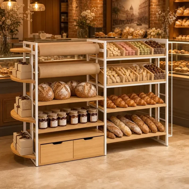 Custom bakery display stands, heavy duty, durable, affordable, space saving, adjustable retail display stands