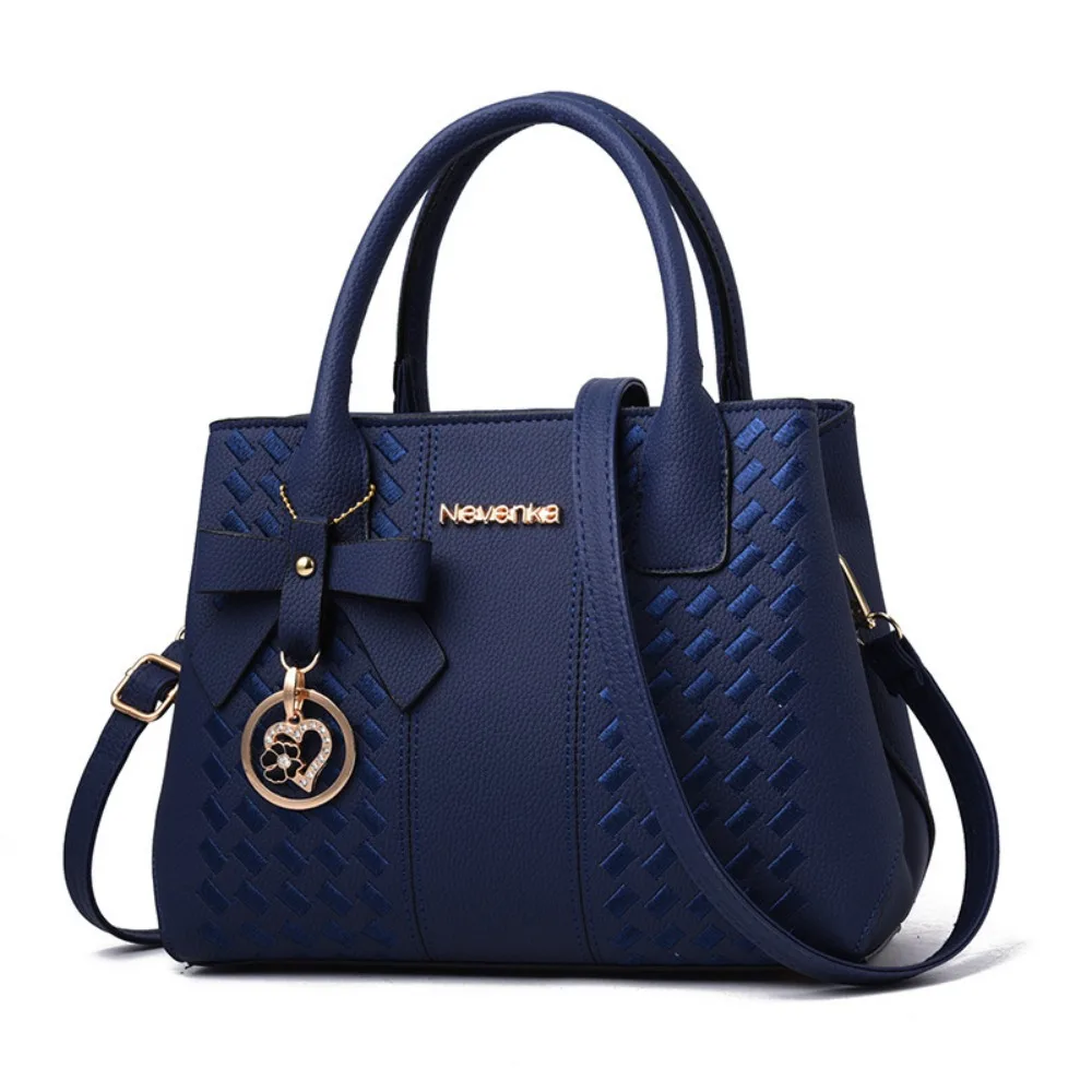 

Casual PU Leather Shoulder Bags with Pendant Solid Color Ladies Handbags Large Capacity Embossed Crossbody Bag