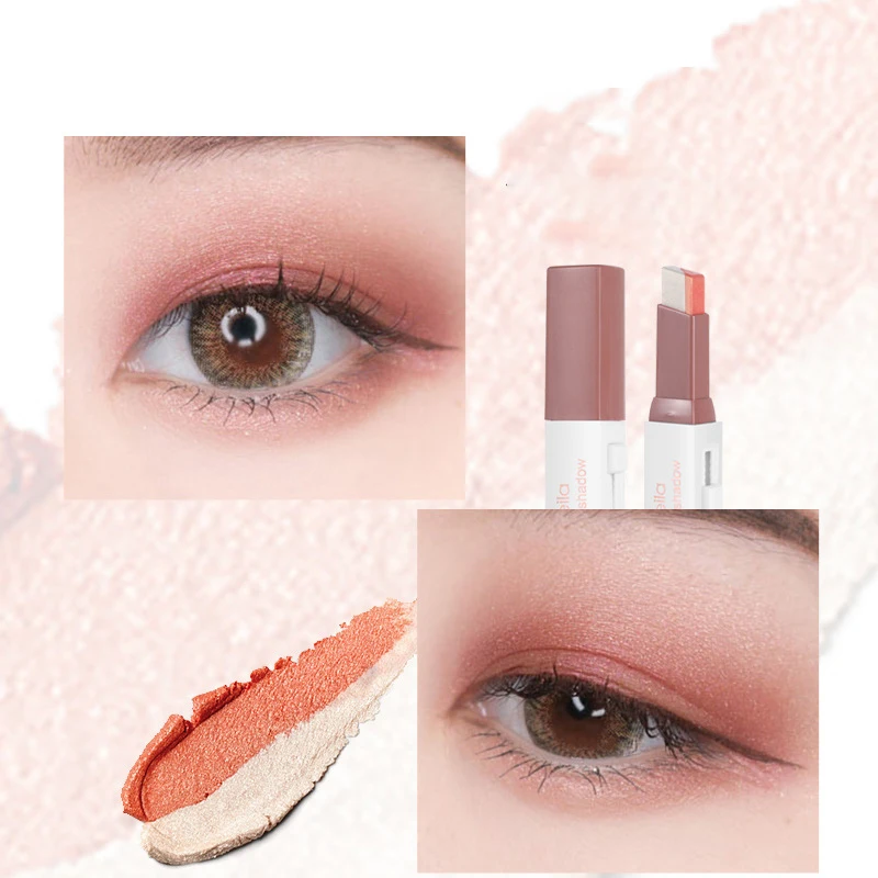 Rotating velvet gradual change two color eye shadow stick is not easy to smudge, and eye shadow can be modified in 6 colors