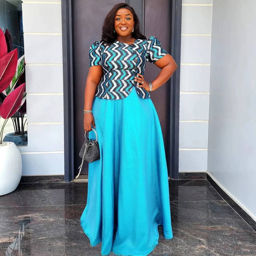 

Plus Size Two Piece Set African Clothing Long Dress Ankara Dashiki Print Outfit Party Prom Birthday Evening Gown Tops & Skirt