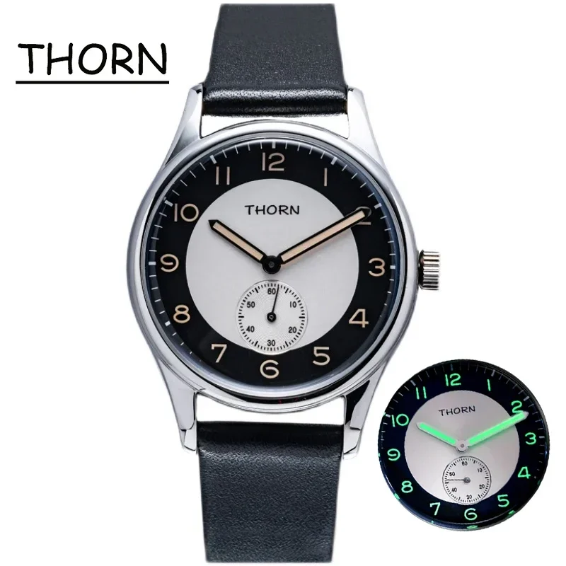 

THORN SHY021 Мужские часы 37,8 мм Кварцевый механизм Стерильный циферблат K1 Стекло 5ATM Светящиеся ручные часы для мужчин Ретро наручные часы