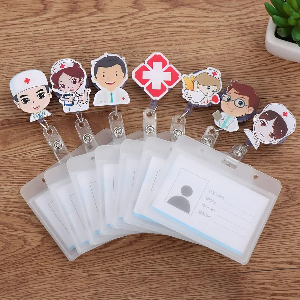 

Cute Metal Clip Name Tags Nurse Doctor Badge Holders with Retractable Reel ID Badge Holder Business Work Card