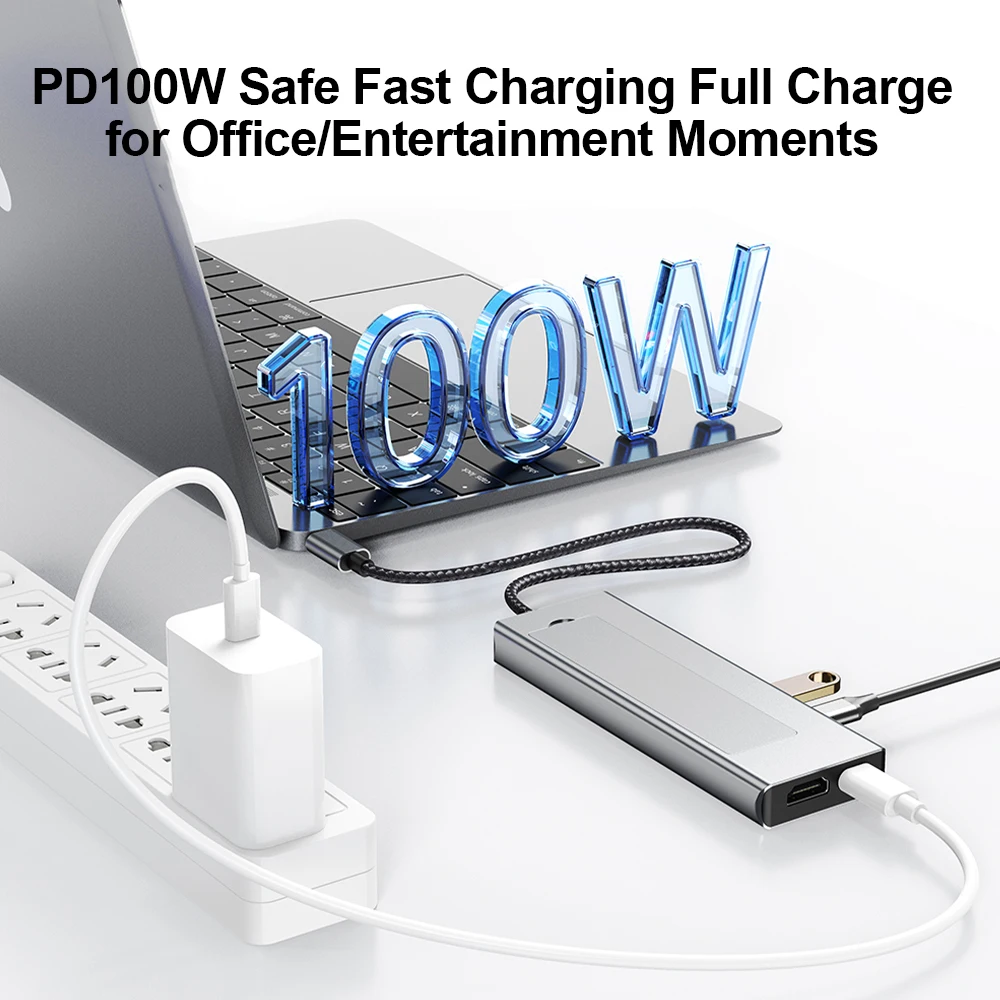 

8-в-1 USB-C Hub M.2 SSD-корпус с поддержкой NVME и SATA с 4K 30 Гц HD PD 100 Вт USB 3.2 SD/TF Reader для ноутбука Macbook