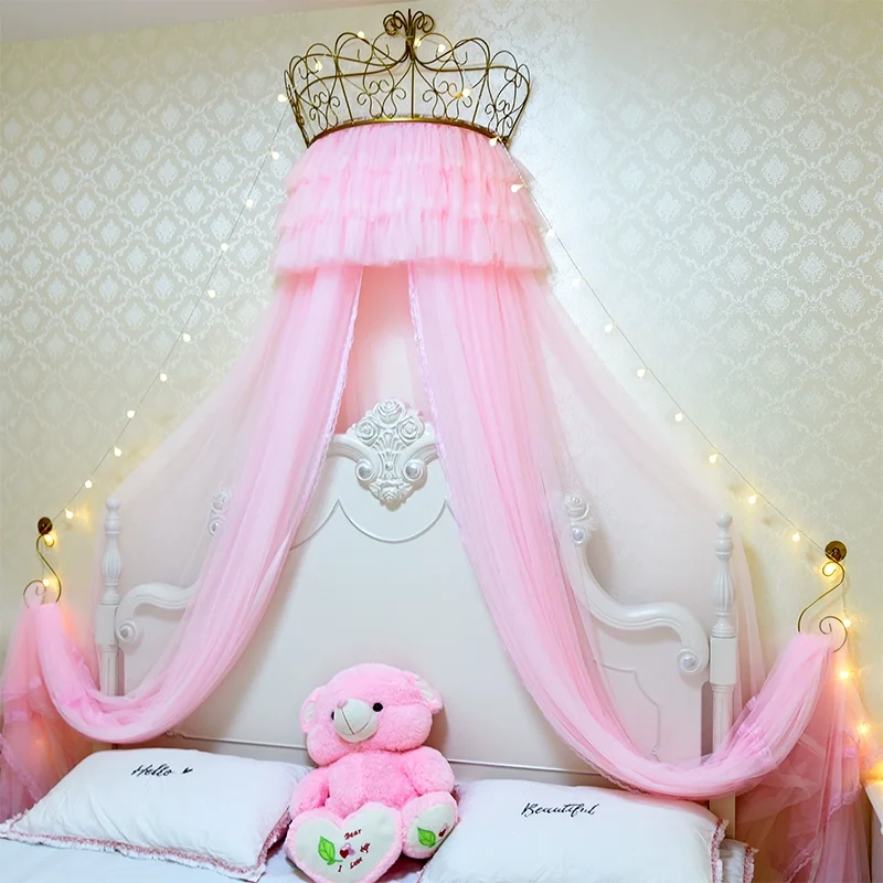 

Princess Crown Mosquito Net Bed Curtain Girl Children Room Decor Bedside Yarn Net Romantic Princess Tents Bed Canopy Valance