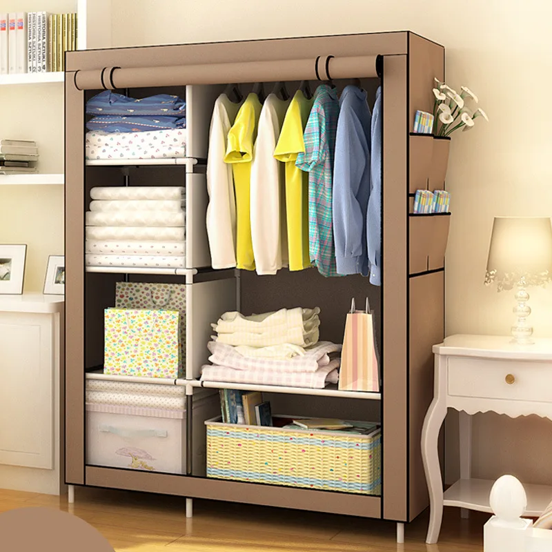 

Простой тканевый шкаф с усиленным стальным каркасом, пылезащитный, для хранения одежды, сборный, портативный, для студенческой спальни