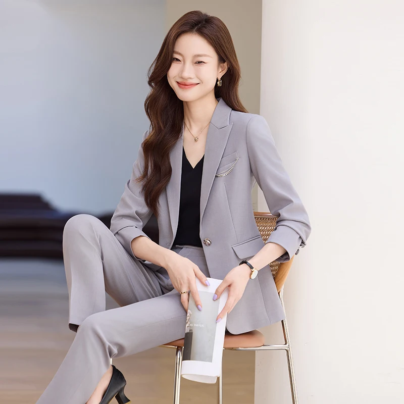 

Ladies Elegant Styles Formal Business Office Work Wear Pantsuits Blazers Professional Female Career Interview Trousers Sets