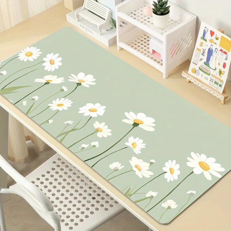 White Daisy Design Mouse Pad Large Rubber Base Anti-slip PC Desk Accessories Mousepad for Office & Gamer Keyboard Mats Decor Mat