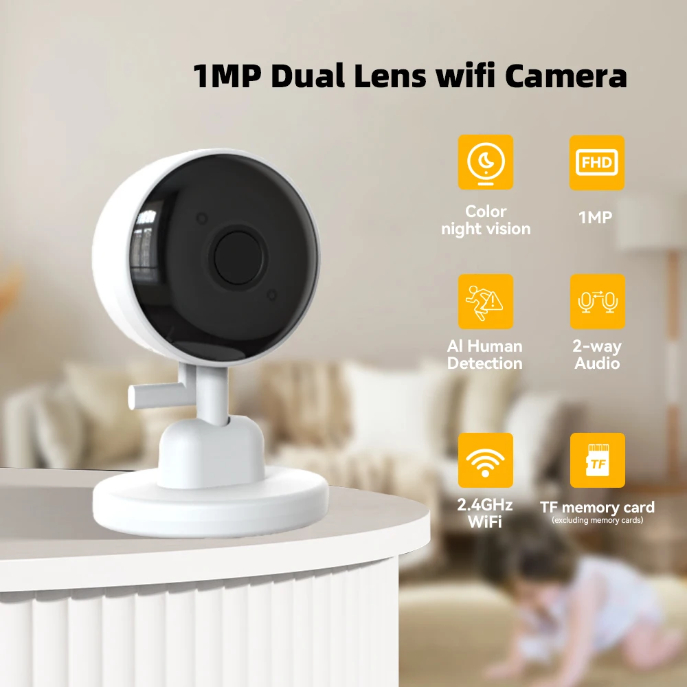 PIX-LINK 1MP Mini WiFi Cube Camera FHD Color Night Vision 2-Way Audio Auto Tracking Security Protection Family Pet Monitor