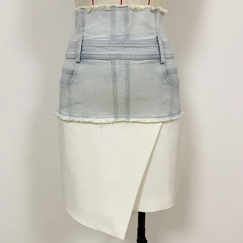 HIGH QUALITY Newest 2023 Designer Women's Asymmetrical Denim Patchwork Skirt