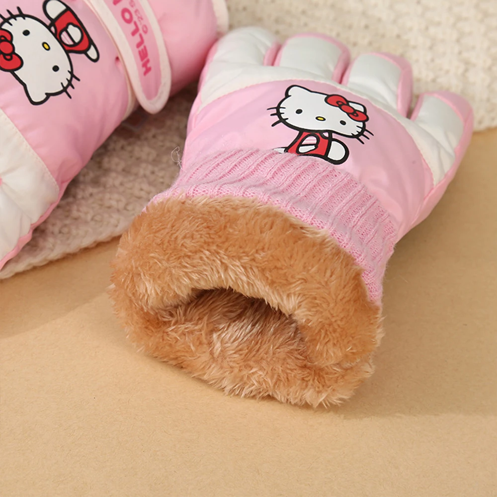 Sanrio Hello Kitty Ski Gloves Winter Plush Warm Touch Screen Kawaii Anime Kt Cinnamoroll Thicken Riding Outdoor Soft Water Proof