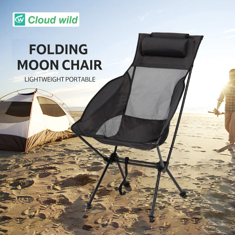 

Outdoor Portable 7075 Aluminum Alloy Folding Moon Chair Recliner Camping Large Removable Headrest with Armrest