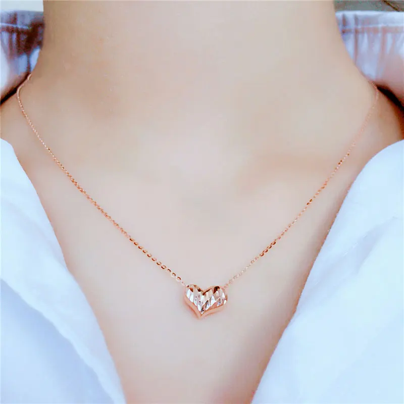 585 purple gold classic heart double-sided shiny necklace for woman pendant plated 14k rose gold exquisite wedding jewelry