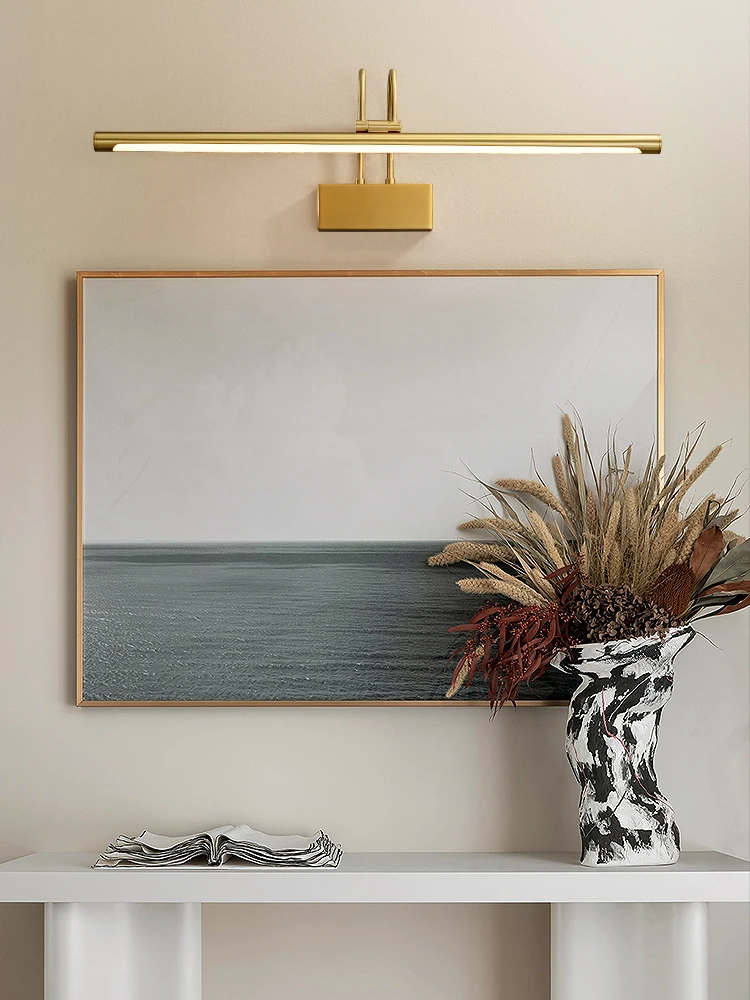 Light luxury full copper mirror headlight filling American simple bathroom mirror cabinet light bathroom wall decora