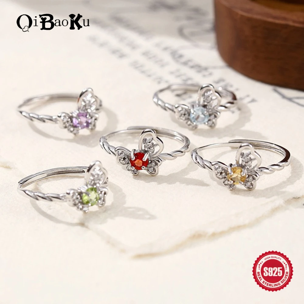 

Новое модное кольцо с бабочкой из стерлингового серебра S925, женское роскошное кольцо на палец с натуральным кристаллом, регулируемый аксессуар для вечеринки и свадьбы