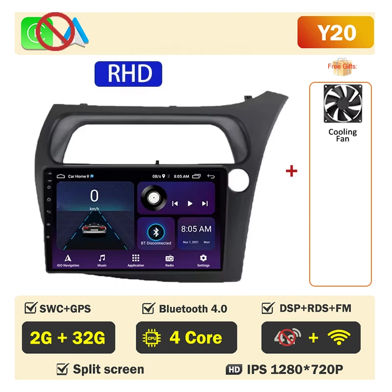 Autoradio scherm voor Honda Civic Hatchback 2006-2011 Carplay Android Auto Player Multimedia 4G WIFI GPS Navigatie 2Din Stereo - afbeelding 1
