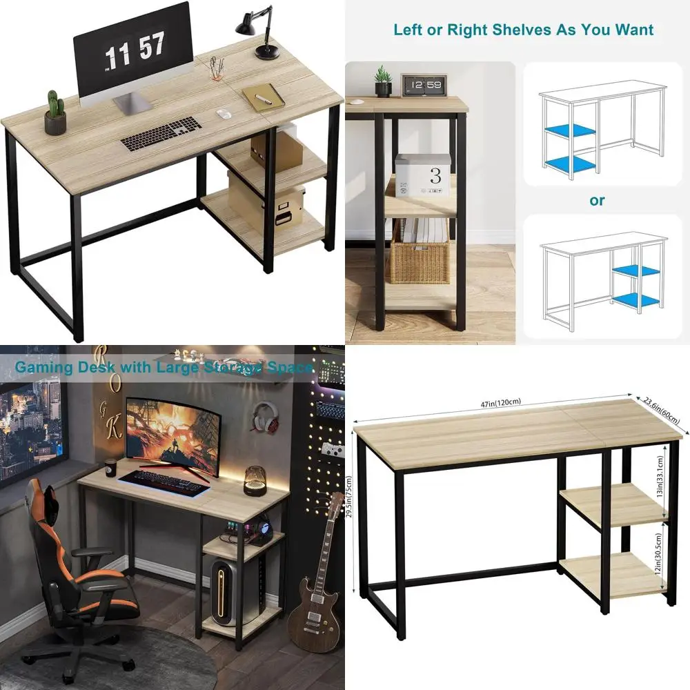 

Computer Desk 47 inches with 2-Tier Shelves Sturdy Home Office Desks with Large Storage Space Modern Gaming Desk Study Writing L
