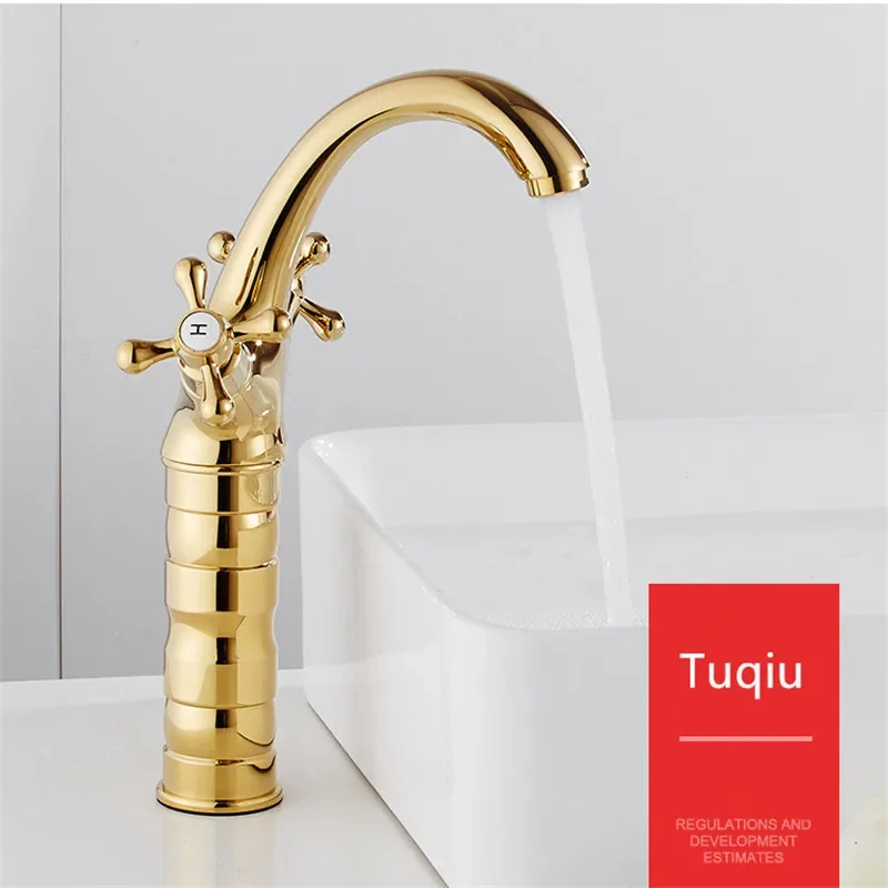 

Gold Bathroom Faucet Brass Antique Bathroom Basin Faucet Cold And Hot Water Mixer Sink Tap Double Handle Deck Mounted Tap