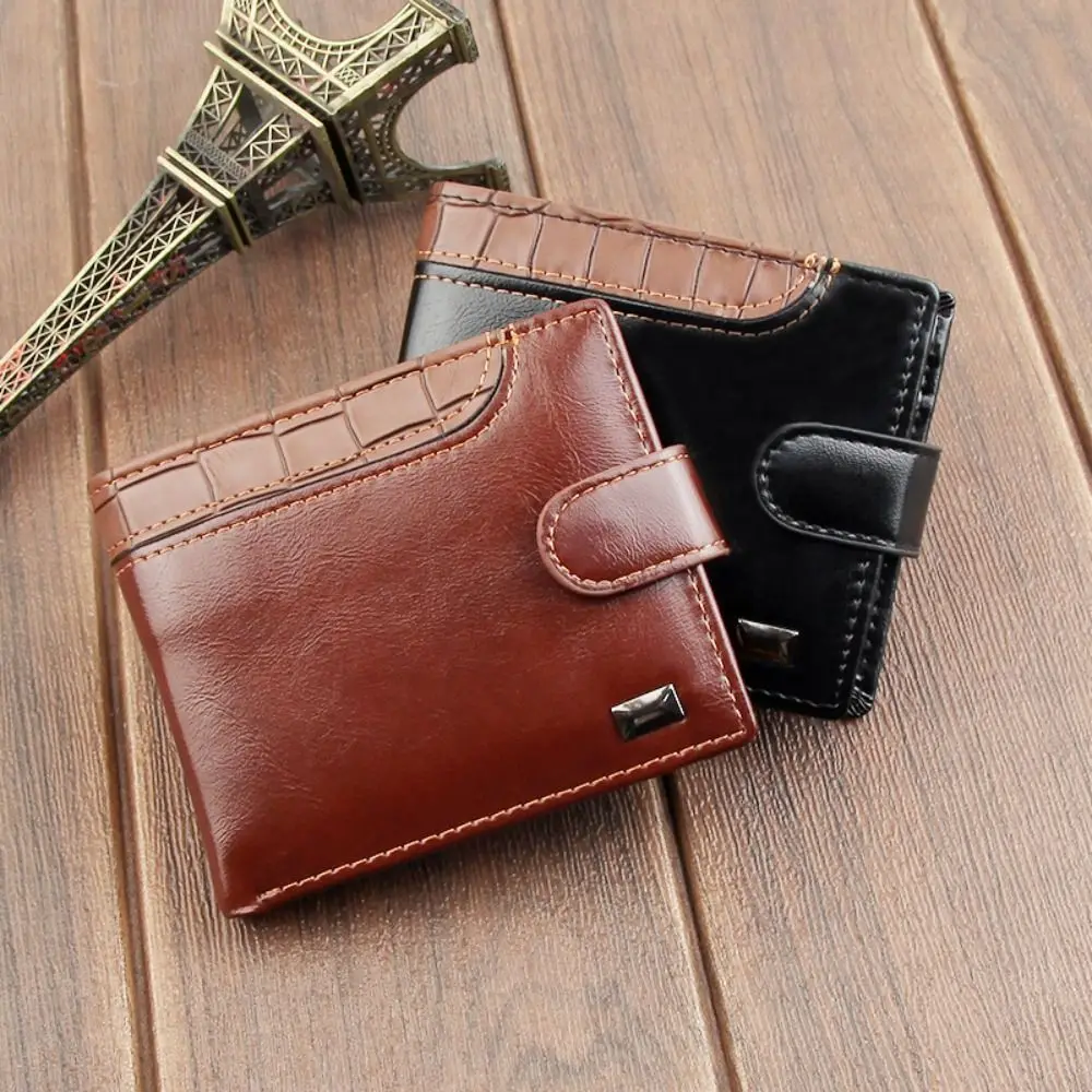 

PU Leather Two Fold Wallet Card Holders Multi-function Male Leather Purse All-match Multi-position Men's Short Wallet Male