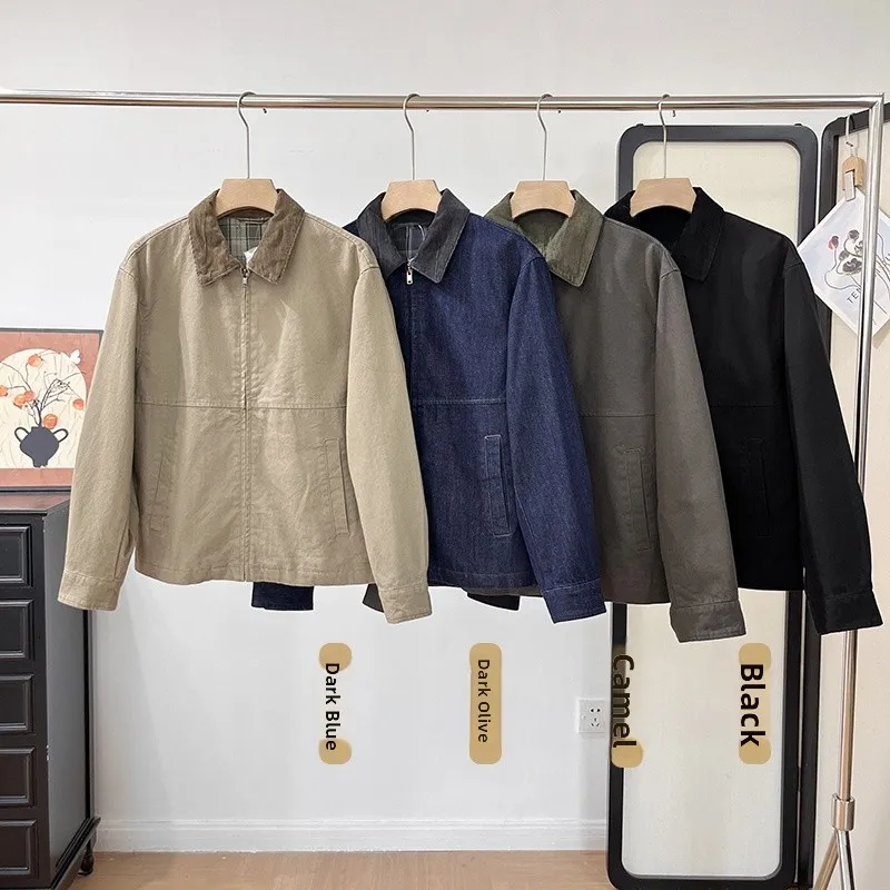 

Loose Casual Corduroy Jacket for Women Barn Style Zipper Open Cardigan Short Outerwear Autumn New Arrival Flip Collar Coat