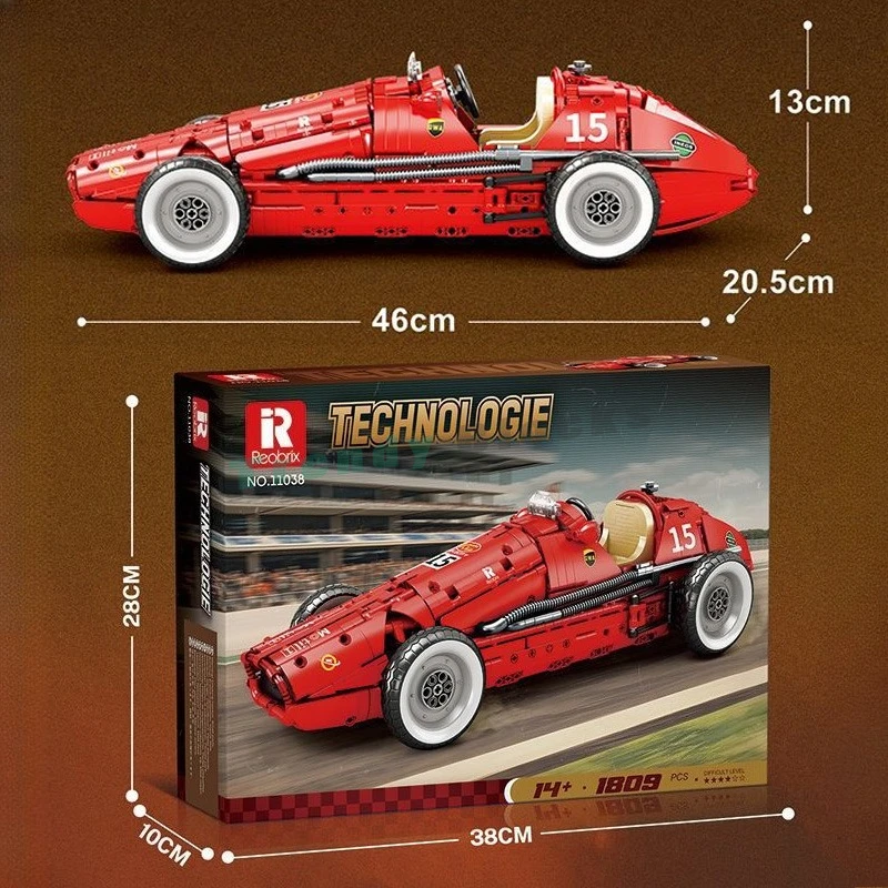 1809PCS Technology Retro Formula 500 Racing Supercar Building Blocks,Speed City Vehicle Cool Collectible Model Car Kits Toy Gift