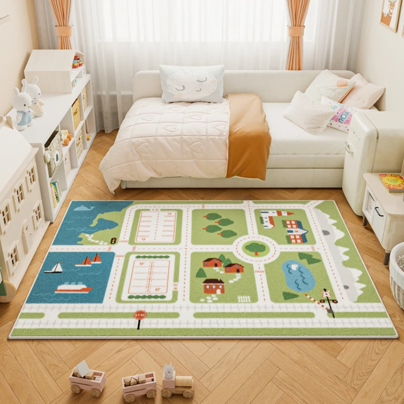 Fluffy Soft Boy Child Bedroom Decor Carpet Car Track Pattern Plush Mat Large Area Carpets for Living Room Home Thick Bedside Rug