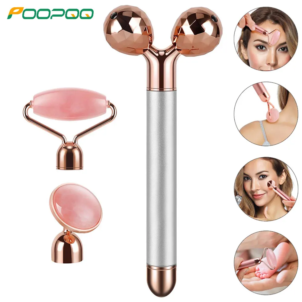 3 IN 1 Jade Roller Face Massager, 3D Roller and T Shape Facial Roller Massager Kit Skin Care Tools for Women Home Beauty Parlor