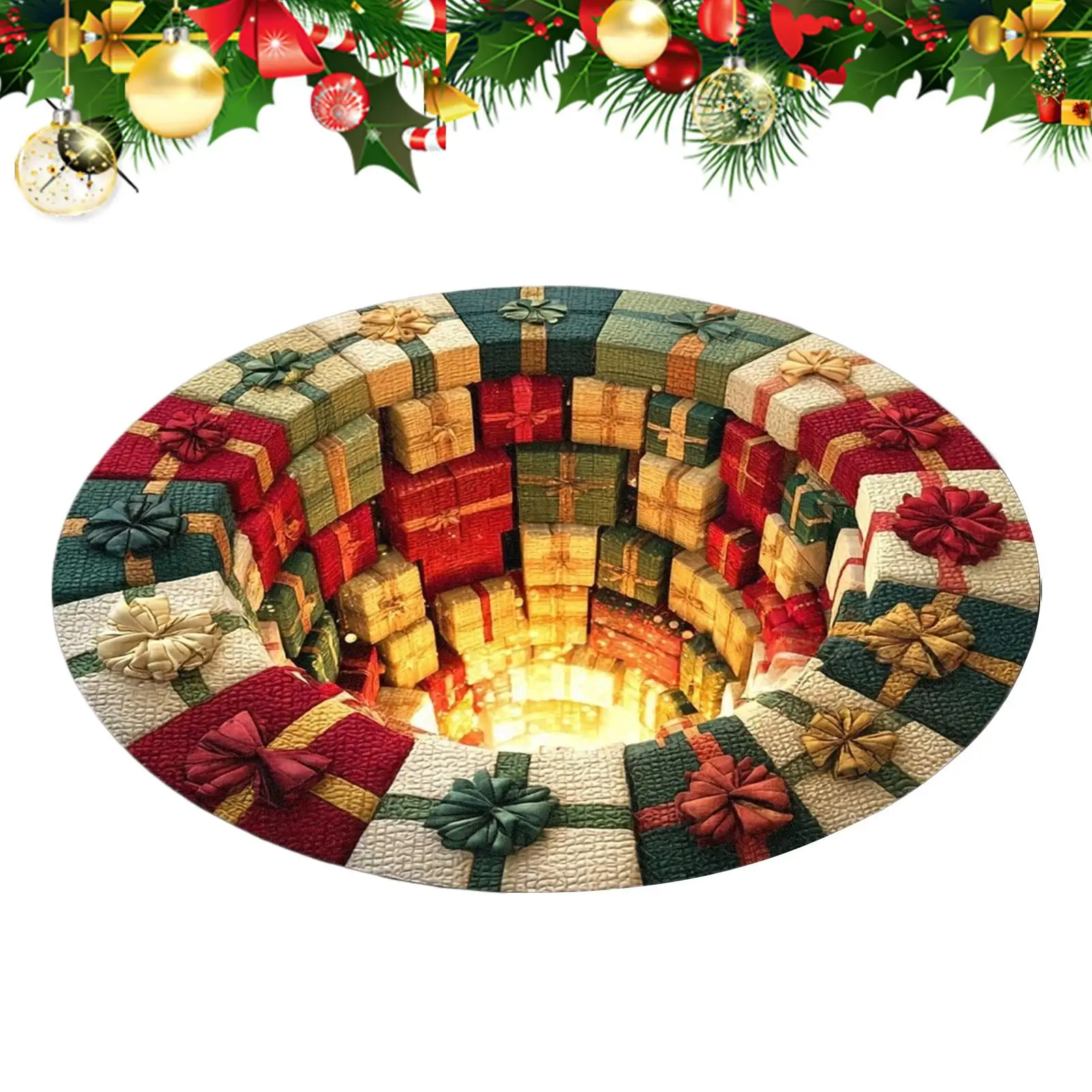 Christmas Optical Illusion Rug Mat Christmas Area Mat Decorative Soft Non Slip Optical Illusion Carpetfor Home Indoor Outdoor
