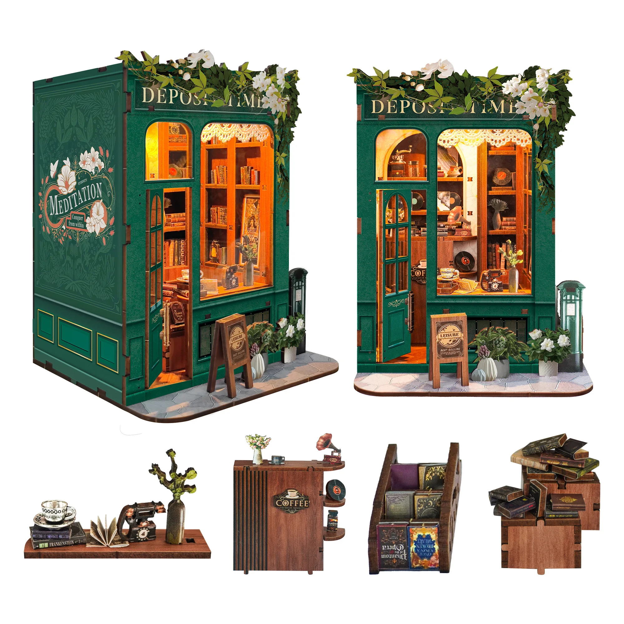 Diy Wooden Book Store Book Nook Shelf Insert Moments In Time Miniature Model Kits Bookshelf With Light Bookend For Friends Gifts