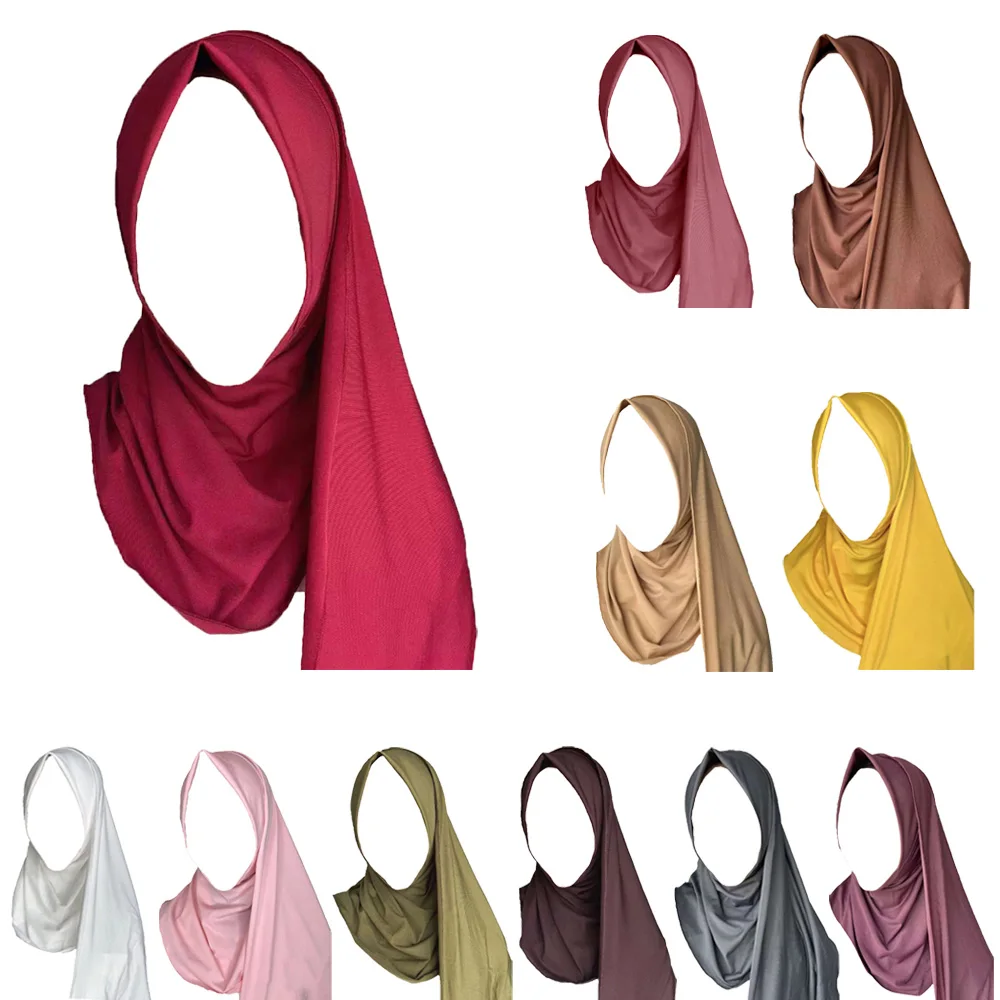 

Cotton Muslim Hijab Jersey Scarf Plain Women Islamic Long Scarf Stretchy Headscarf Full Cover Middle East Malaysia Headwrap