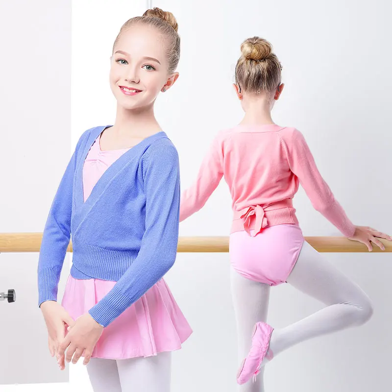 Girls Ballet Sweater Dance Knitted Cardigans Warm Ballet Wrap Tops Kids Ballet Coat Ballet Jacket Long Sleeve Dance Knitwear